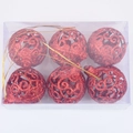 Set di 6 palline di Natale rosse traforate con glitter e cordini dorati per albero - Rosso Svuotato