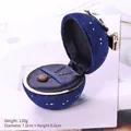 Blue velvet spherical jewelry box with gold stars and ribbon, includes heart necklace - Pendant Box / Dark Blue