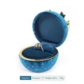 Dark blue velvet ring box with golden stars and silver ring, diameter 7cm by height 6cm - Ring Box / Light Blue