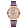 Women's quartz watch with purple leather strap and sparkling starry rhinestone dial - Purple