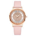 Women's quartz watch featuring rose gold case with starry rhinestone dial and pink strap - Pink