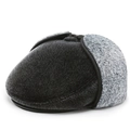 Winter thermal newsboy hat in black faux fur with grey earflaps and buckle - S(54-56cm) / Gray