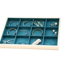 12-grid wooden jewelry display tray with green velvet lining for rings and necklaces - 12 Grids Tray