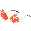 Frameless dragon and flame sunglasses with orange lenses and golden metal temples - C06 Red Dragon & Red Fire / Red