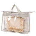 Grey trim transparent PVC dust bag for handbags with zipper closure and handles - 32*23*10CM Size S (Thin) / Gray