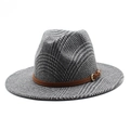 Vintage wool blend fedora hat featuring a black and white plaid pattern and leather band - M (56-58cm) / Gray