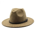 Sombrero fedora de lana a cuadros marrón con banda de cuero negro y hebilla - M (56-58cm) / Caqui