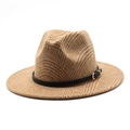 Classic brown houndstooth wool fedora hat with black leather strap and gold buckle - M (56-58cm) / Camel