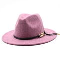 Chapeau fedora en laine rose avec motif croisé noir et décoration chaîne dorée - M (56-58cm) / Rose