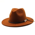 Brown wool felt fedora with textured pattern and decorative gold chain band - M (56-58cm) / Caramel color