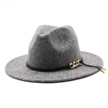Detail of wool fedora featuring a mixed-color twill texture and decorative metal chains - M (56-58cm) / Gray