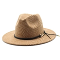 Detail eines Fedora-Hutes mit braunem Hahnentrittmuster, Metallkette und Fransenverzierung - M (56-58cm) / Camel