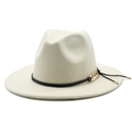 Classic creamy wool jazz fedora hat with fine plaid pattern and gold chain tassel detail - M (56-58cm) / Cream