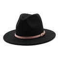 Chapeau fedora classique en feutre noir avec ceinture rose élégante et boucle métallique - M (56-58cm) / Noir