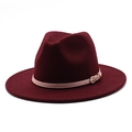 Chapeau fedora classique en laine bordeaux avec ceinture en cuir rose et boucle dorée - M (56-58cm) / Bordeaux
