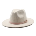 Classic wool felt fedora with pink leather band and beige houndstooth pattern for women - M(56-58cm) / Beige