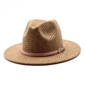 Classic brown plaid wool fedora hat with a pink leather band and golden buckle detail - M(56-58cm) / Camel