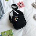 Black canvas crossbody bag for women with rainbow cloud embroidery and adjustable strap - Black