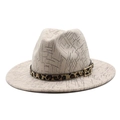 Beige fedora hat with black geometric lines and leopard print belt with gold buckle - M (56-58cm) / Beige
