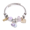 Bracciale a cavo in acciaio con ciondolo cigno viola e perle di vetro rosa - Cigno Viola-Tema Stellare
