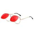 Steampunk flip-up sunglasses with red lenses and gold metal frame on a white background - Gold Frame Red Lenses