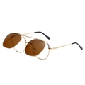 Lunettes de soleil rétro punk relevables avec monture en métal doré et verres ronds marron - Monture Dorée Verres Ambrés