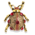 Golden beetle brooch with champagne rhinestones, red gems and brown enamel detail - Ladybug / Gold/Red Crystal