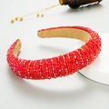 Elegant thick sponge headband with red beaded crystal surface and non-slip lining - Light Red
