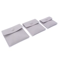Set of three grey velvet jewelry pouches with snap buttons in various sizes - Long Plush / Small (7x7cm) / Gray