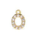 Macro shot of gold-plated oval pendant with white cubic zirconia and top hanging ring - Alphabet Letter O (DZ00026 Gold)