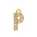 Macro detail of gold letter P pendant featuring micro-pave zircons and high-polish finish - Alphabet Letter P (DZ00027 Gold)