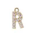Close-up of golden letter R pendant with micro-pave cubic zirconia inlay and hook - Alphabet Letter R (DZ00029 Gold)