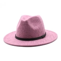 Pink wool fedora hat with black geometric lines and ribbon for men and women - M (56-58cm) / Pink