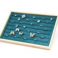 Wooden jewelry tray with dark green velvet slots for rings and small earrings - Ring & Multi-use Tray
