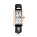 Orologio al quarzo rettangolare con cassa oro rosa e cinturino in pelle nera da donna - Cassa Oro Cinturino Nero