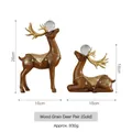 Set of two wood-textured resin deer statues with gold antlers and crystal ball accents - Wood Grain Deer Pair