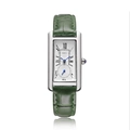 Women's vintage rectangular quartz watch with dark green leather strap and white dial - Silver Case Green Strap