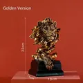 Goldene Löwenkopf-Statue aus Harz auf schwarzem Sockel, Deko-Figur 32cm Höhe - Gold Löwe