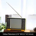 Gelbe Vintage TV Miniatur Haus Deko Ornament, 18x12,5x11,8cm nostalgisches Sammelobjekt - Retro-Fernseher - Gelb / 18x12.5x11.8cm