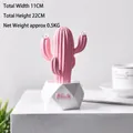 Pink Nordic decorative faux cactus ornament in a white Pink-embossed geometric pot - Large Columnar Cactus / Pink