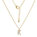 Detail view of gold K-letter pendant necklace with shimmering cubic zirconia settings - Letter K (XL00063-K)