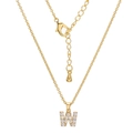 Close-up of golden necklace with crystal-encrusted letter W pendant and lobster clasp - Letter W (XL00063-W)