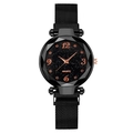 Women's starry sky quartz watch with black magnetic mesh band and rose gold numerals - Black