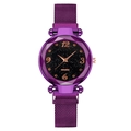 Purple starry sky quartz watch with rose gold markers and magnetic mesh strap - Purple