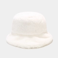 Close-up of thick white faux fur texture on a warm winter bucket hat for women - M (56-58cm) / White