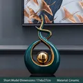 Modern green ceramic abstract water drop statue with gold ball accent, 17x6x27cm - Morning Song Short Style Green Gold - Large