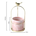Pink marble ceramic planter with gold metal frame and bird ornament measuring 19.5cm - Medium (Pot Height 8cm) / Pink Marble Pattern