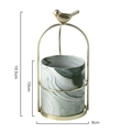 Elegant marble ceramic desk organizer with a gold bird metal stand and wire handle - Large (Pot Height 10cm) / Green Marble