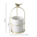 Nordic white ceramic flower pot with gold bird metal handle stand, dimensions shown - Large (Pot Height 10cm) / Pure White