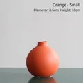 Small round matte orange ceramic vase with 10cm height for Nordic style home decor - 8.5x10cm / Orange Red